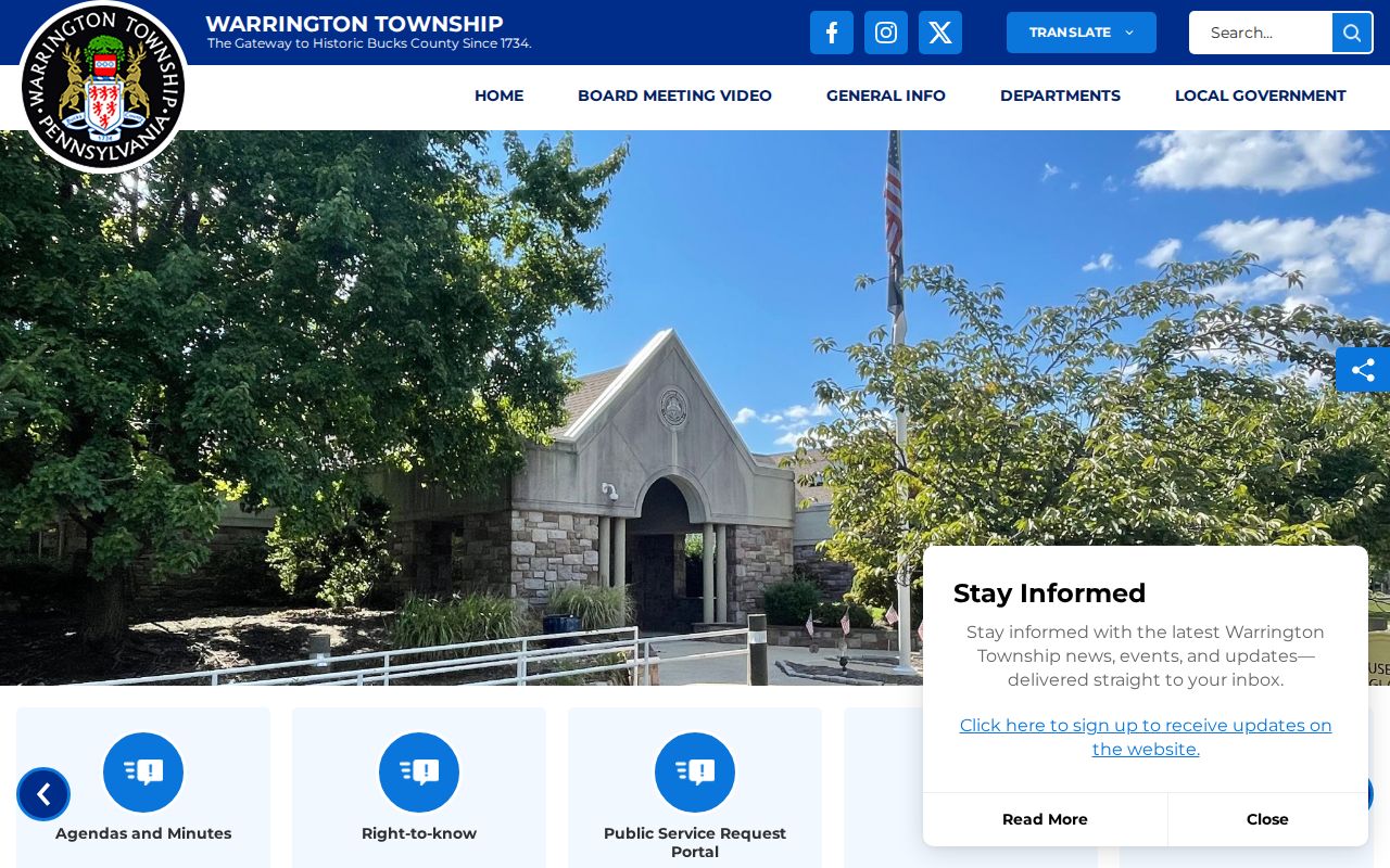 Warrington Township neighbors official civic contact navigation