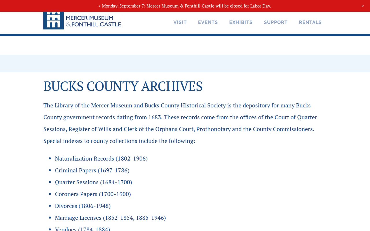 Warrington Township previous residents research at Bucks County Archives