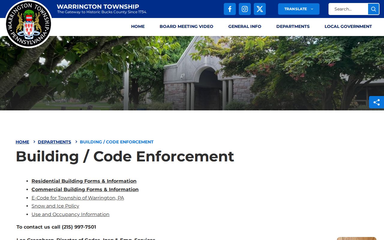Warrington Township street directory Building and Code Enforcement source