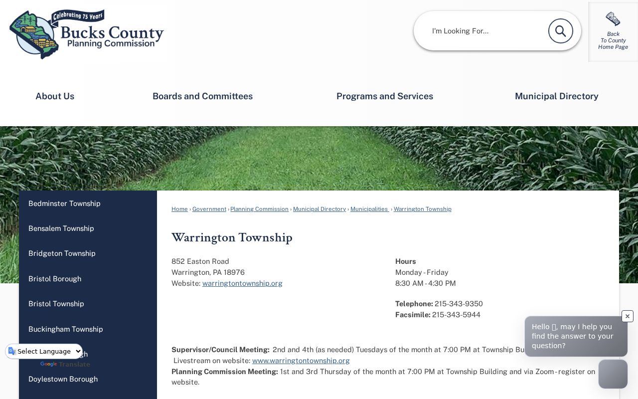 Warrington Township ZIP code directory Bucks County municipal directory